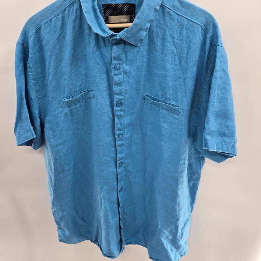 Bruno Blue Pure 100% Linen Decorative Pocket Button Down XL